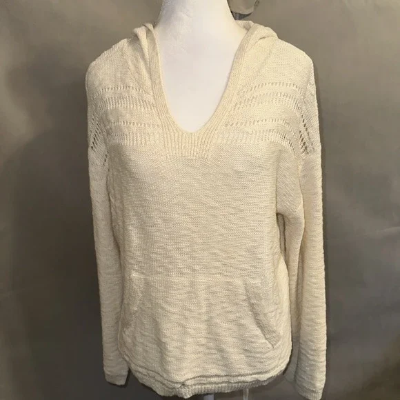 Lucky Brand Sweater Womens Small Cream Knit Hoodie Pullover Casual Pocket - Picture 1 of 11
